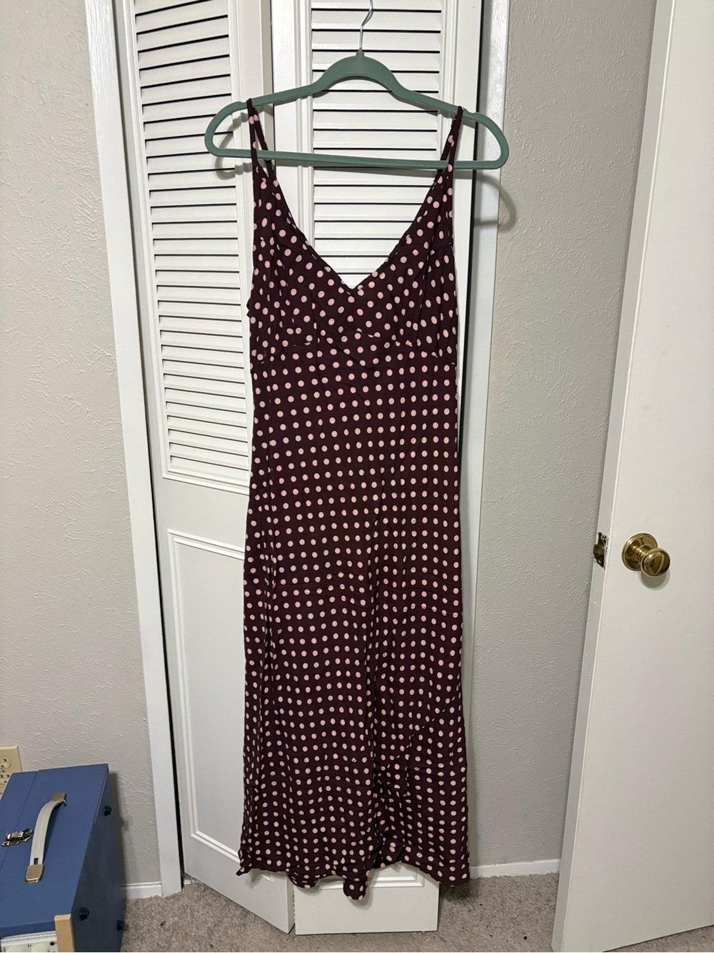 ASOS Burgundy and Light Pink Polka Dot Maxi Slip Dress